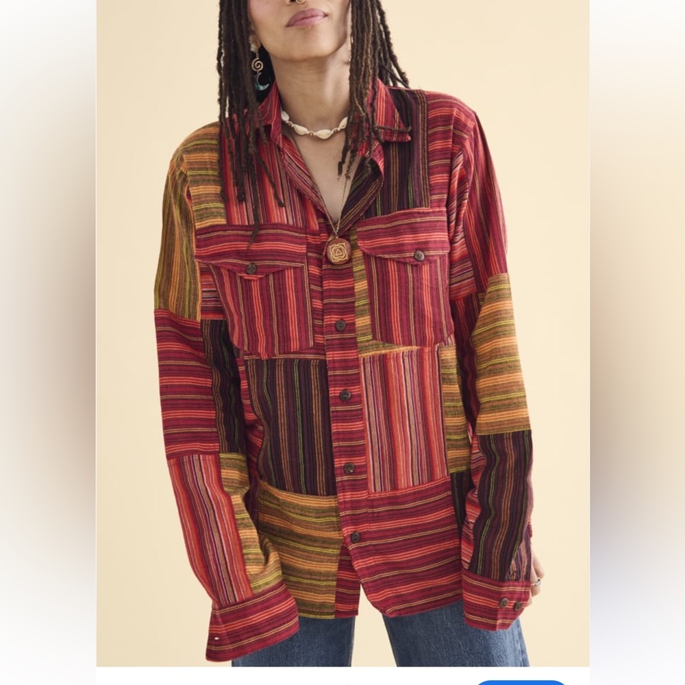 Earth Bound Striped Patchwork Button-Front Shirt … - image 1